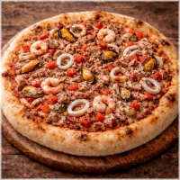 Verse tomaten, kaas, oregano, gemengde zeevruchten, peterselie, knoflook