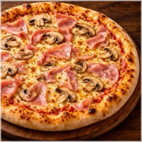 Tomaten, kaas, oregano, ham, champignons