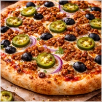 tomaa kaas,gehak,jalepenos en olijven